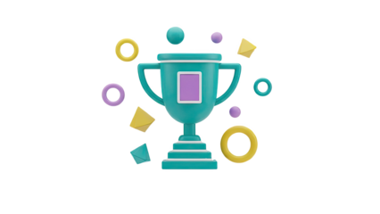 3D Render of a Teal Trophy with Abstract Geometric Shapes