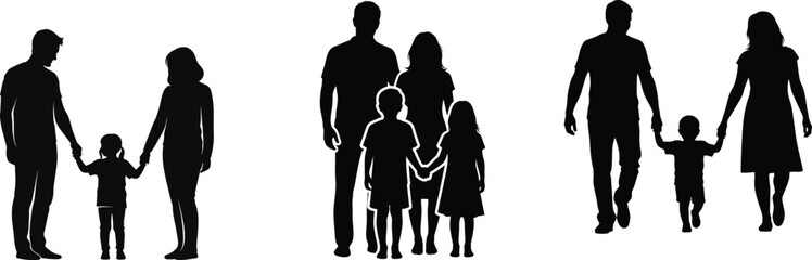 Silhouettes of diverse family units walking together