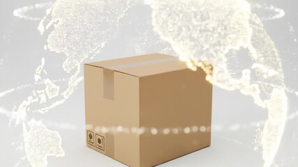 Parcel Box Rotating Around the Digital Globe for Global Delivery Concept - Powered by Adobe