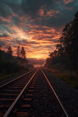 Sunrise over railroad tracks