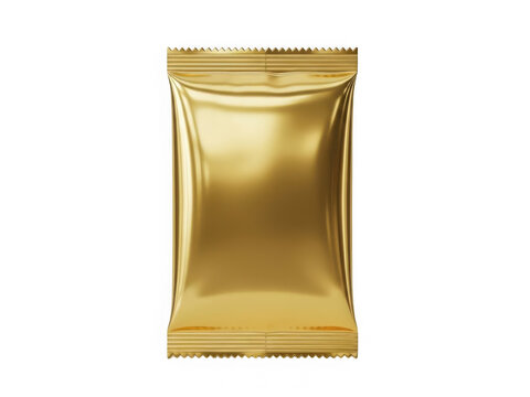 Golden foil packet isolated on transparent background