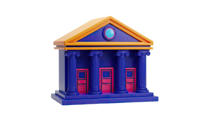 3D Rendered Bank Building with Columns and Doors