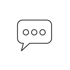 Simple outline speech bubble icon with three dots, representing messaging, communication, loading or thinking.