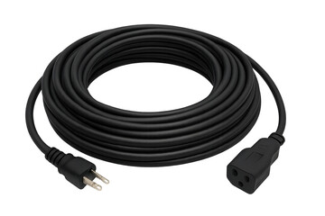 Fototapeta premium Black coiled power extension cord with transparent background