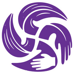 Abstract Purple Symbol with Interlocking Hands and Wings Unity and Connection Design Element
