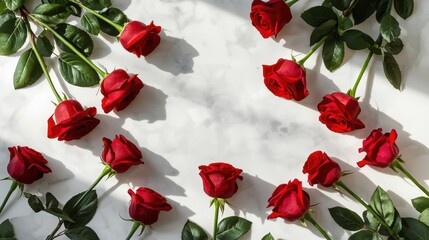 Arrangement of red roses in heart shape
