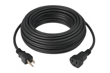 Black coiled extension cord providing electric power connection