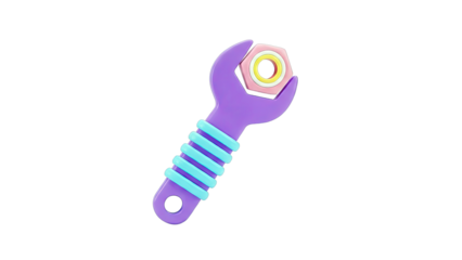 3D Render of Purple Wrench Holding a Nut and Bolt