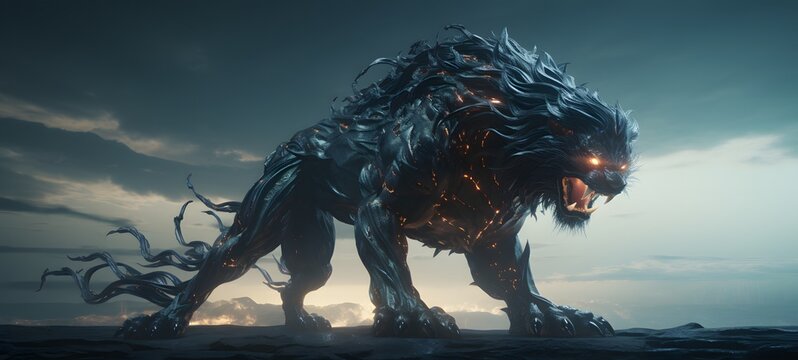 silhouette of liger kraken,generative AI