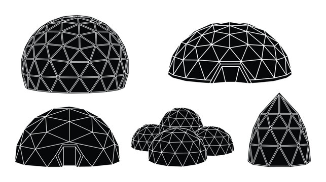 Geodesic domes vector illustration isolated on transparent background line art sketch style