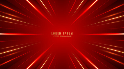 Abstract red and gold speed line background. Dynamic glowing light rays with zoom effect