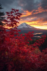 Vibrant sunset over mount fuji