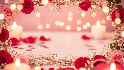A Happy Valentine's Day celebration with roses and candles in a romantic setting