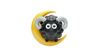 Black Sheep on Crescent Moon Illustration