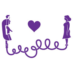 Couple Silhouette Holding Hands with Heart Symbol Love Connection Relationship