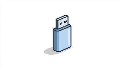 青色のUSBメモリが情報保存とデジタル管理を表現するシンプルなイラスト背景