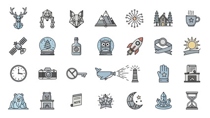 Collection of Hand Drawn Icons Representing Diverse Concepts and Objects.