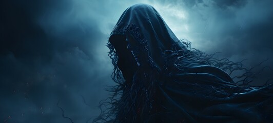Fototapeta premium silhouette of necromancer grim reaper ,generative AI