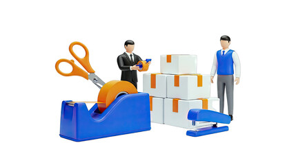 3D Rendering of Men Packing Boxes with Supplies