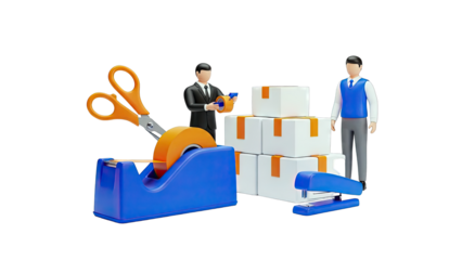 3D Rendering of Men Packing Boxes with Supplies