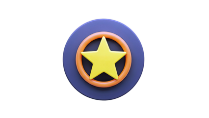 3D Rendered Yellow Star Icon with Orange and Grey Circle