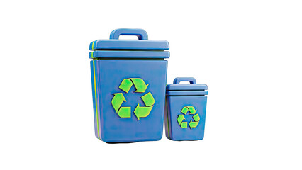Recycling Bins with Recycle Symbol on White Background