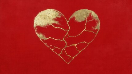 Cracked white heart illustration on a red textured background.
