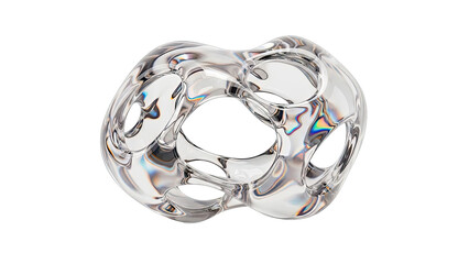 Abstract amorphous clear glass sculpture with iridescent highlights