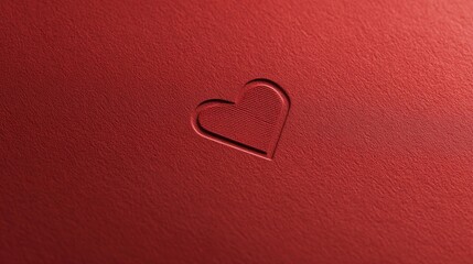 A minimalist metal heart outline etched on a red textured background.