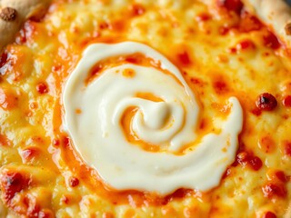 Abstract swirl of melted mozzarella on a golden pizza crust, creating a creamy, delicious texture,  background,  culinary