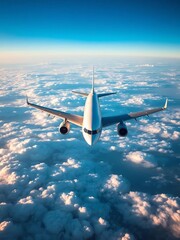 Aerial view of a large passenger jet cruising above clouds,  airplane,  vast