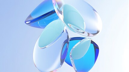 Overlapping abstract blue glass disks collision vibrant light blue background image