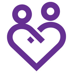 Purple Heart Icon with Two People Embracing Symbolizing Love and Unity