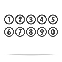 Round numbers set outline icon transparent vector isolated