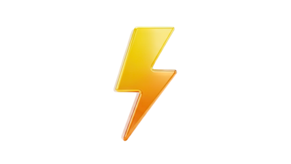 3D Golden Lightning Bolt Icon on transparent background