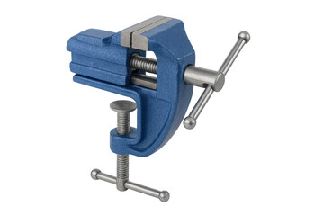 Blue table clamp vice tool with transparent background
