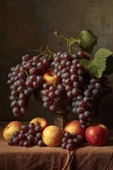 Still life with grapes and apples