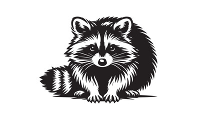 black color raccoon silhouette vector illustration, solid white background © silhouette