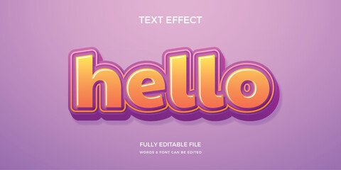 Hello greeting in shiny 3d orange letters on purple background © ShahdatHossenTamim