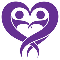 Purple Heart Symbol with Two Figures Embracing Love and Unity Illustration