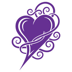 Purple Heart with Swirls Vector Illustration Design Element for Art and Craft Projects