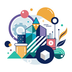 Abstract cityscape with geometric buildings