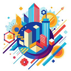 Vibrant cityscape with technology elements