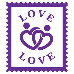 Purple Love Stamp with Intertwined Hearts Isolated on Transparent Background