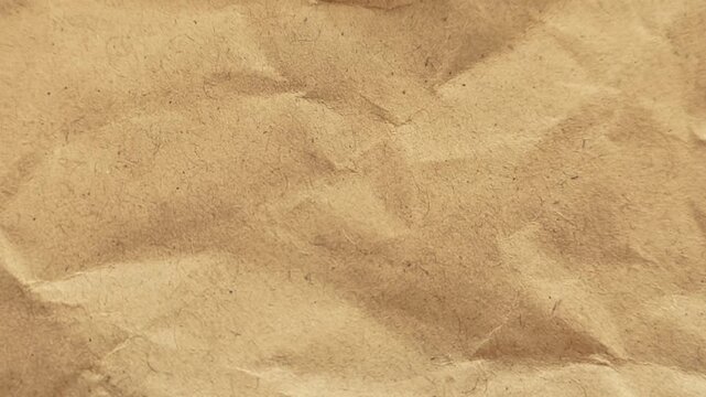 Crumpled brown kraft paper timelapse background with rough wrinkled surface and organic fiber paperboard texture motion.