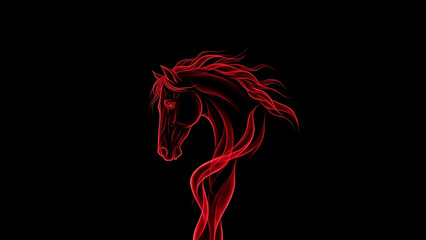 Fototapeta premium A red line art illustration of a horse's head in profile, symbolizing the lunar cycle and Chinese Zodiac. Perfect for astrology, zodiac signs, and lunar calendars.