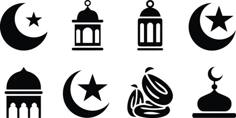 Islamic Symbols and Moon, Star, Mosque, Lanterns, Dates