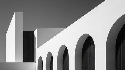 A striking cultural building blends smooth white arcs against rigid black vertical panels highlighting bold structural contrast Soft