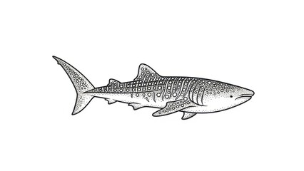 Obraz premium Intricate black and white illustration of a magnificent whale shark, showcasing its unique