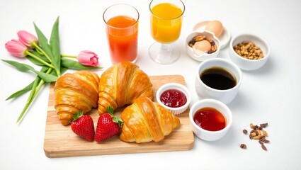 Delightful breakfast spread with pastries and juices